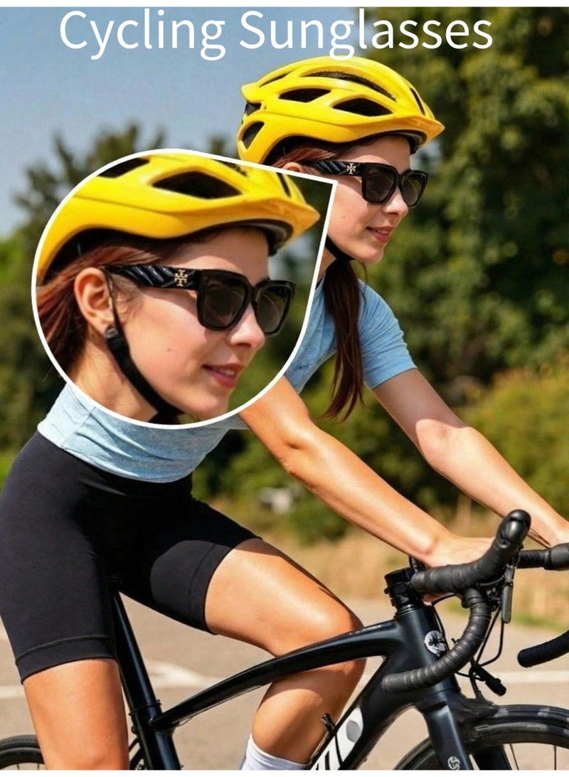 بورش نظارات شمسية نسائية للدراجات TB TY7187U نظارات شمسية عتيقة تصميم مربع فريد باللون الأسود - Image 3